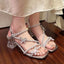 Toe Ankle Chunky Butterfly Strap Square Rhinestone Heel Sandals