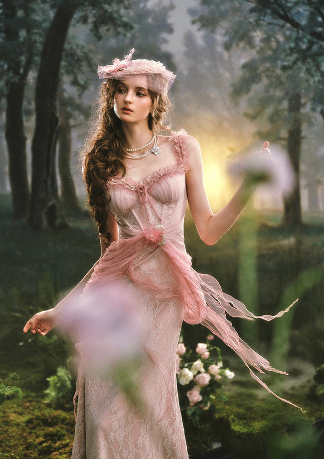 Pink Crabapple Blossom Corset Dress Hover Image