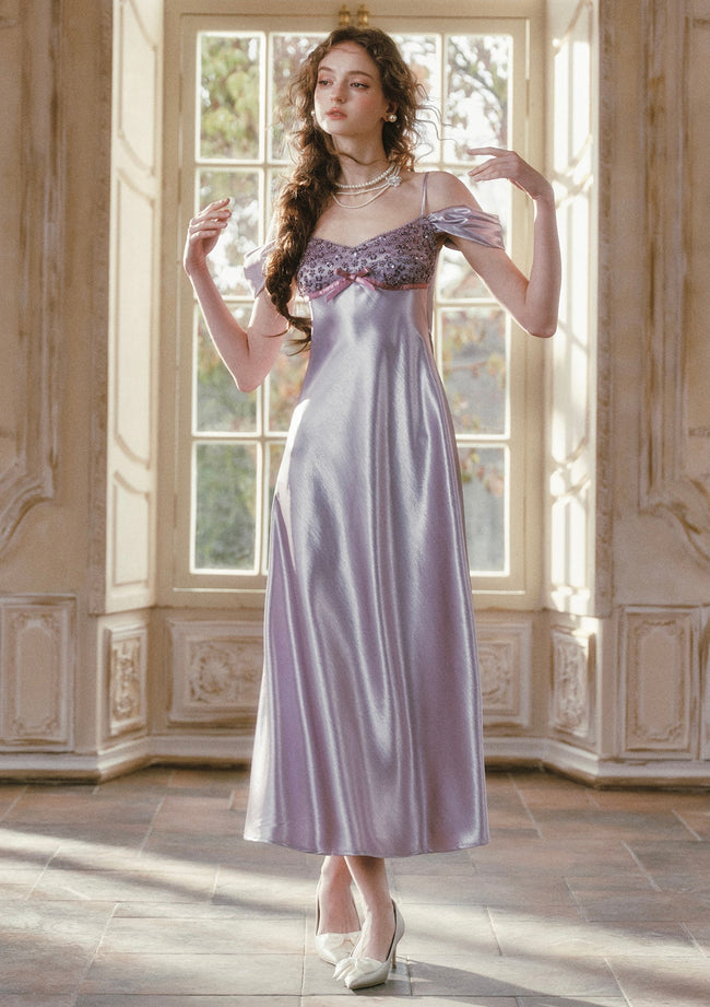 Glazed Purple Satin Dress Hover Image