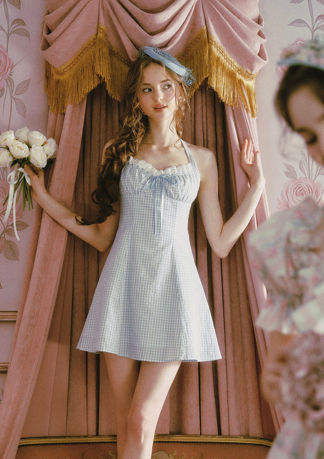 Blue Gingham Sweetheart Dress Main Image