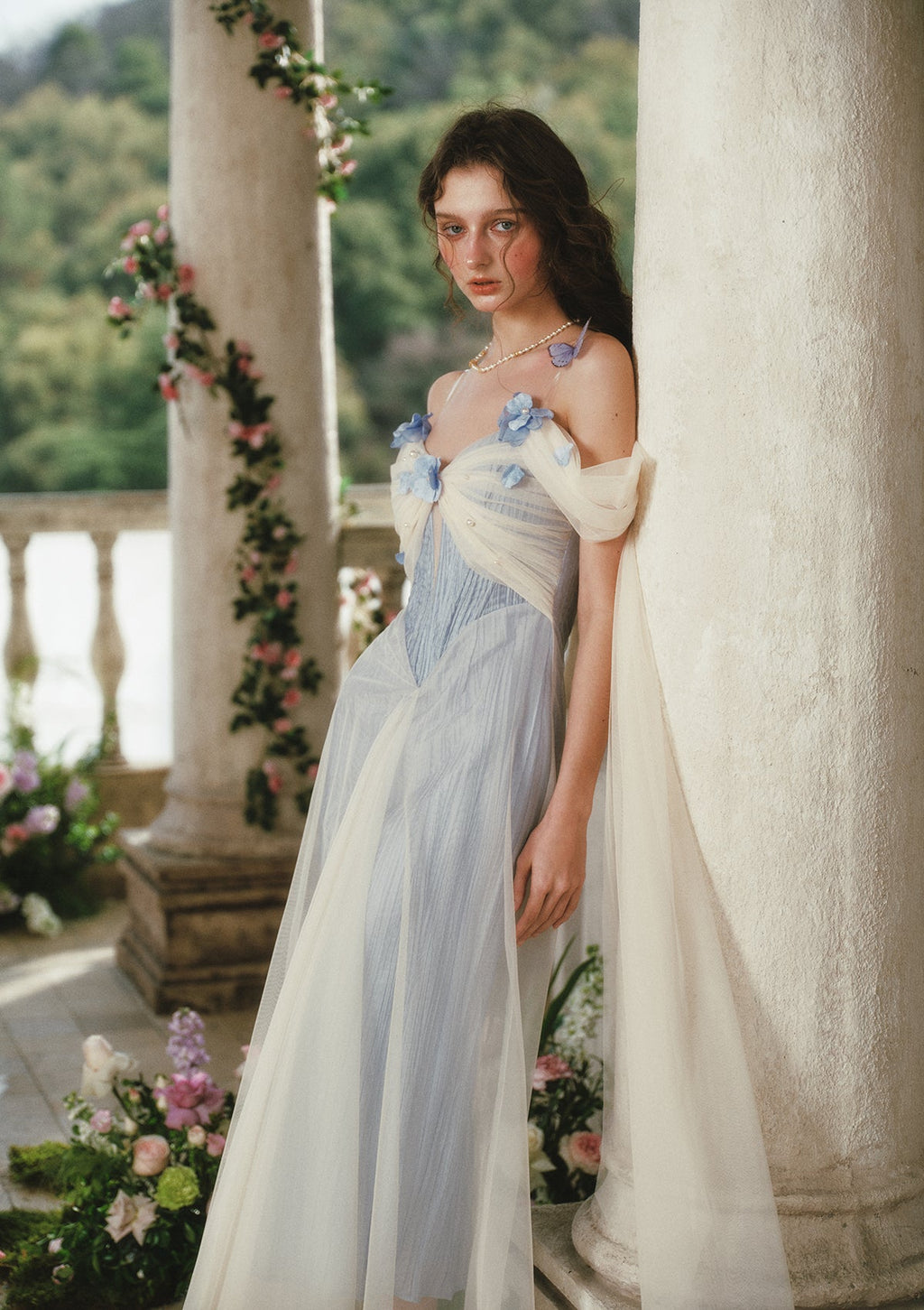 Blue Iris Bird Corset Dress