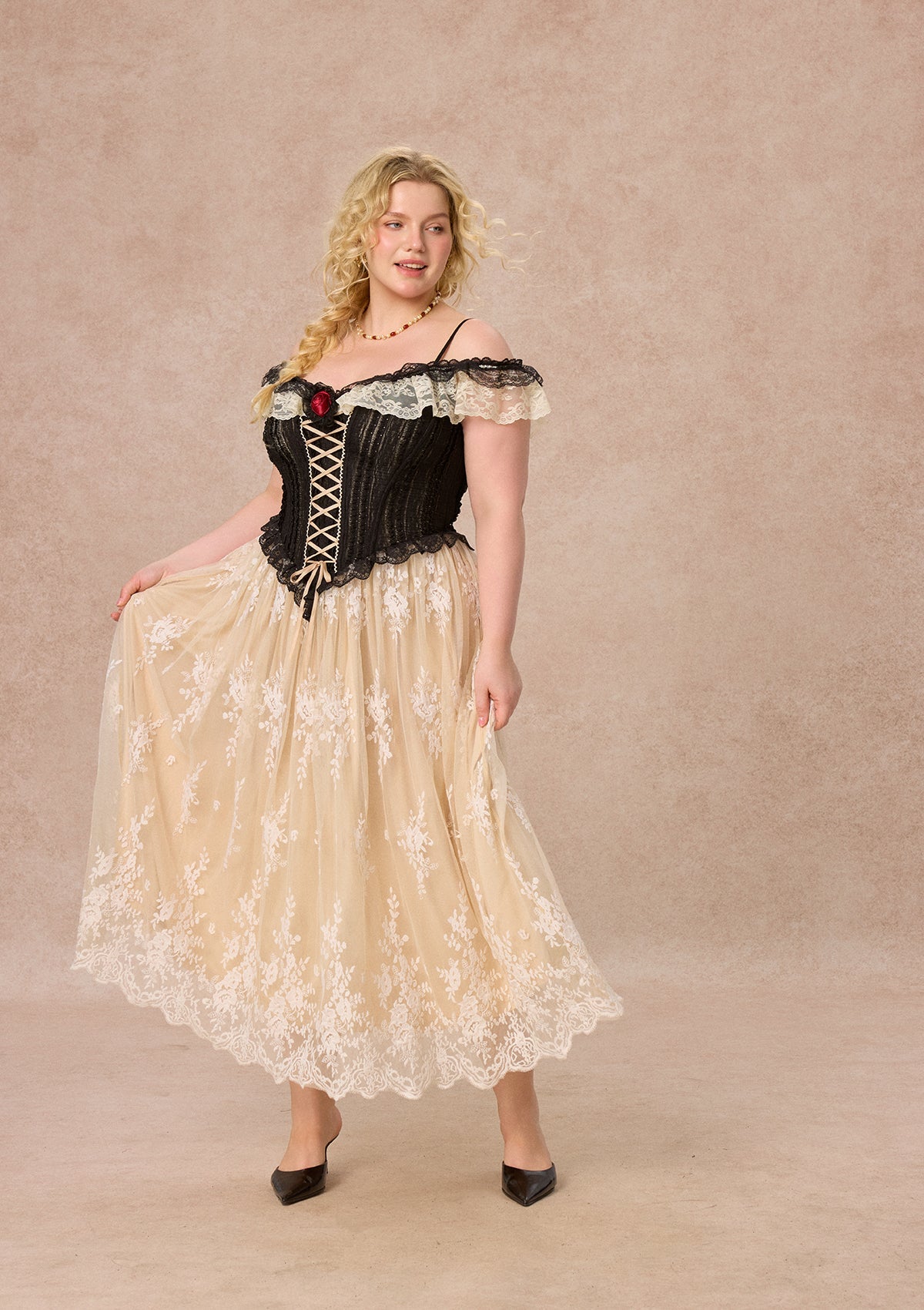 Curve&Plus Midnight Crimson Rose Corset Dress
