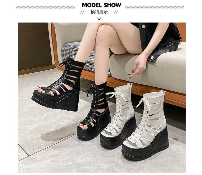 Platform Heel Lace-Up Wedge Gladiator Sandals Main Image