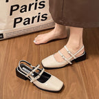 Block Square-Toe Slingback Sandals Heel Buckled
