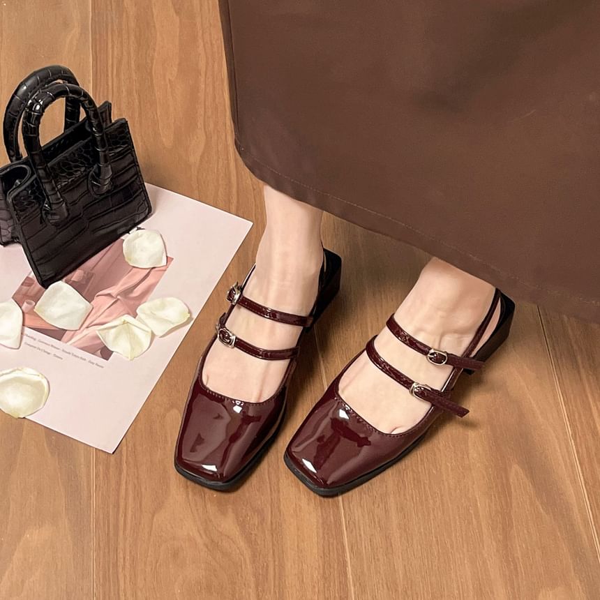 Block Square-Toe Slingback Sandals Heel Buckled