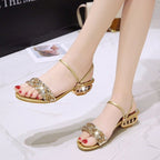 Heel Sequin Sandals Low