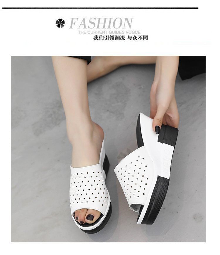 Plain Wedge Sandals Pointelle Slide