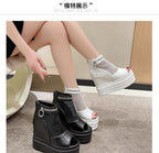 Mesh Wedge Platform Sandals Hidden