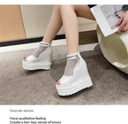 Mesh Wedge Platform Sandals Hidden