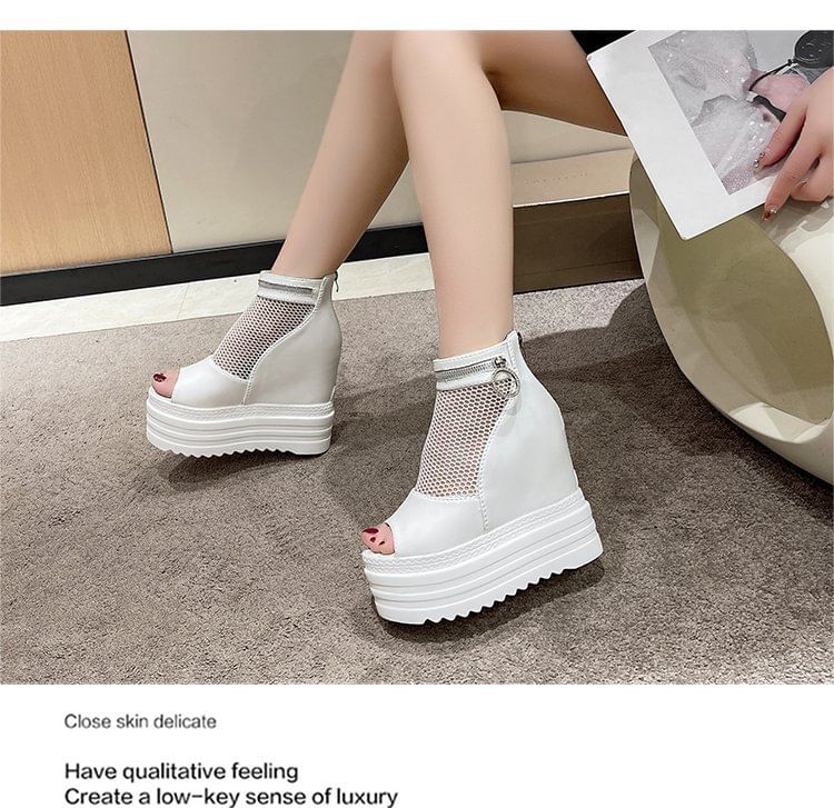 Mesh Wedge Platform Sandals Hidden