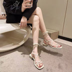Low Heel Lace Up Sandals