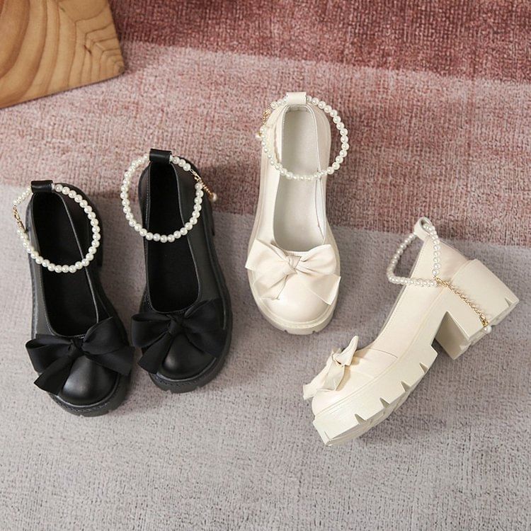 Mary Jane Shoes Platform Accent Bow