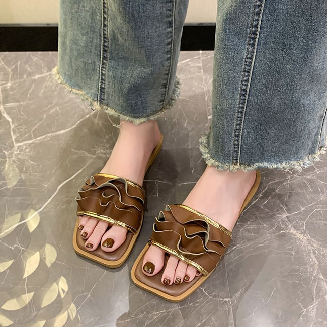 Square Slide Sandals Toe Ruffle Main Image