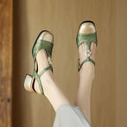 Cap Toe Chunky Heel Sandals