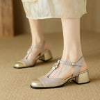 Cap Toe Chunky Heel Sandals