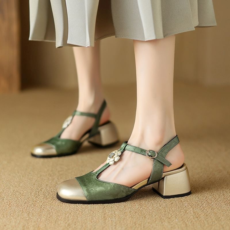 Cap Toe Chunky Heel Sandals