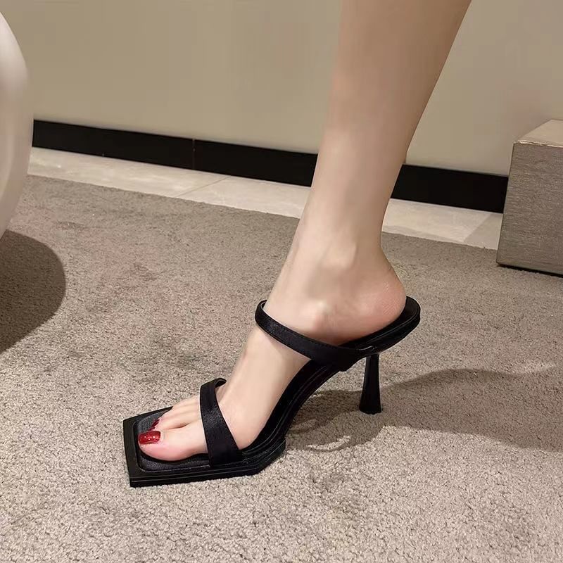 Square Toe High Heel Sandals / Alloy Anklet / Set