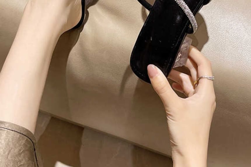 Rhinestone Strappy Chunky Heel Slide Sandals