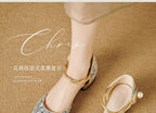 Square Cap Toe Ankle Strap Jacquard Sandals