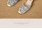 Square Cap Toe Ankle Strap Jacquard Sandals