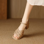 Woven Block Heel Sandals