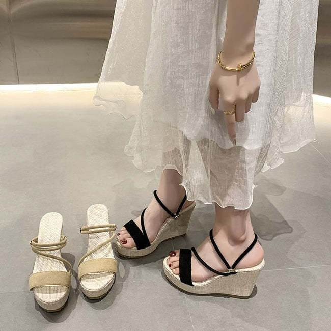 Platform Wedge Strappy Sandals Slide Main Image
