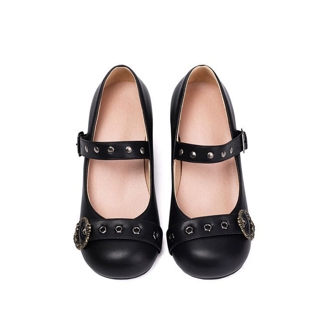 Chunky Heel Studded Buckled Faux Leather Mary Jane Pumps Main Image