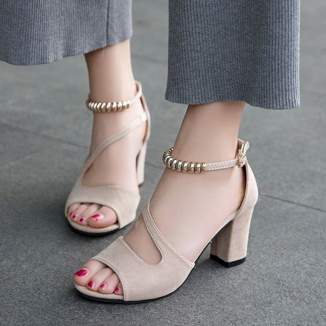 Chunky Heel Metal Bead Strap Ankle Strap Sandals Main Image