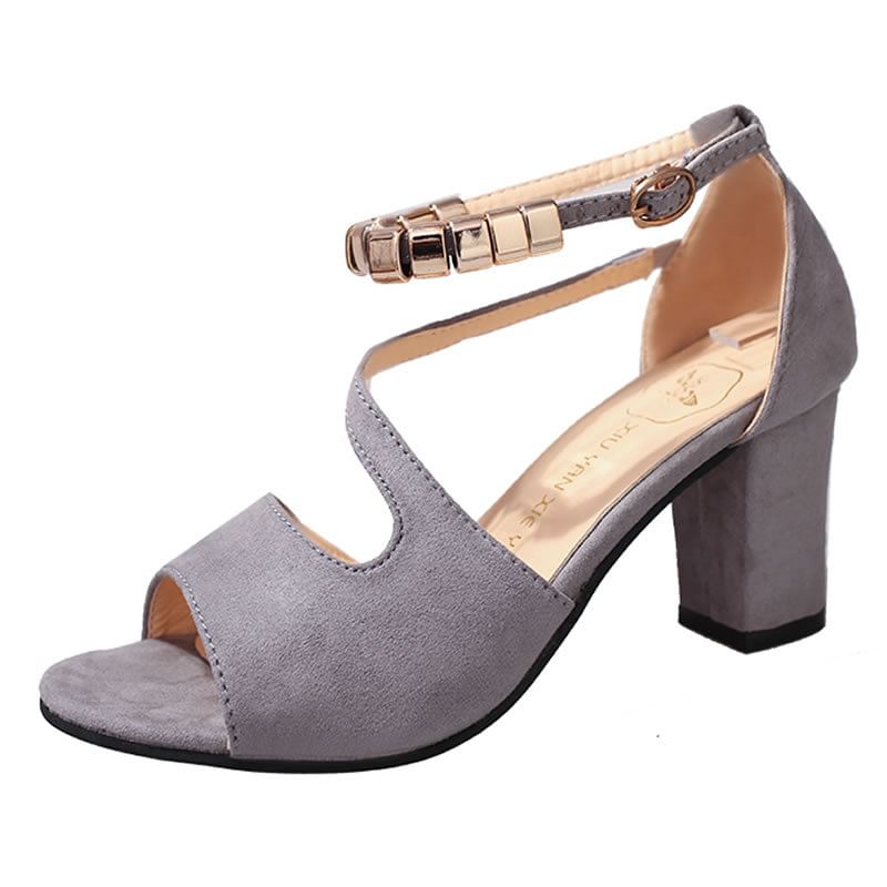 Chunky Heel Metal Bead Strap Ankle Strap Sandals