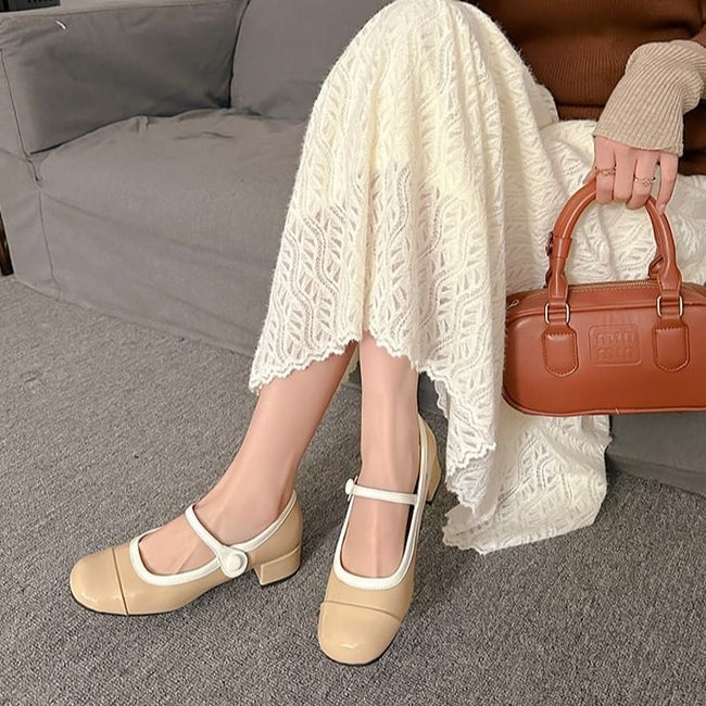 Contrast Trim Block Heel Mary Jane Pumps Main Image
