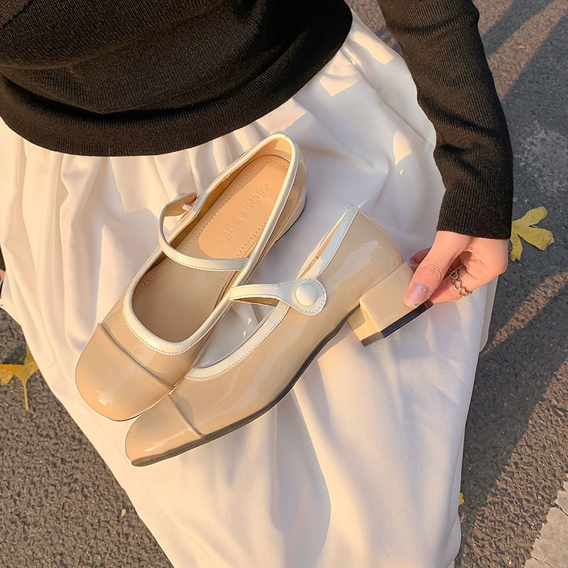 Contrast Trim Block Heel Mary Jane Pumps