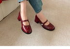 Round Toe Block Heel Mary Jane Pumps