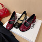 Round Toe Block Heel Mary Jane Pumps