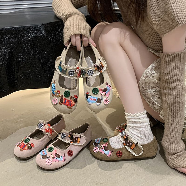 Cartoon Animal Applique Mary Jane Shoes Main Image