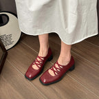 Chunky Heel Square Toe Plain Lace-Up Mary Jane Pumps