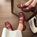 Chunky Heel Square Toe Plain Lace-Up Mary Jane Pumps