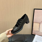 Chunky Heel Square Toe Plain Lace-Up Mary Jane Pumps
