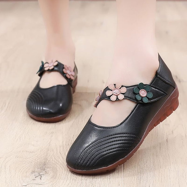 Faux Leather Flower Detail Mary Jane Shoes Main Image