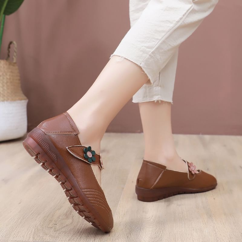 Faux Leather Flower Detail Mary Jane Shoes
