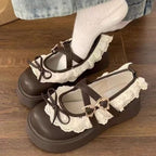 Platform Buckled Lace Ruffle Trim Mary Jane Shoes