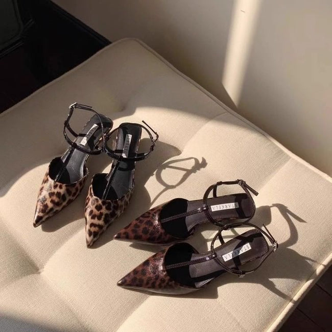 Pointed Toe Leopard Print Slingback Sandals Main Image