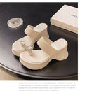Platform Slide Heel Sandals Rhinestone Wedge Loop Toe