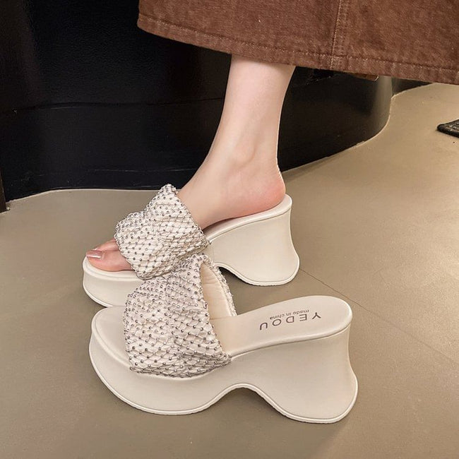 Sandals Platform Heel Rhinestone Slide Wedge Main Image