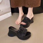 Sandals Platform Heel Rhinestone Slide Wedge