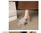 Sandals Platform Heel Rhinestone Slide Wedge