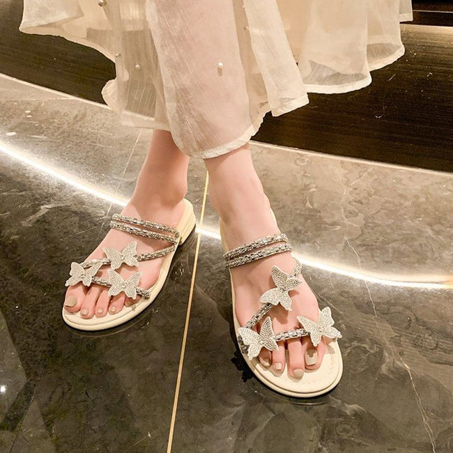 Strappy Slide Butterfly Sandals Rhinestone Main Image