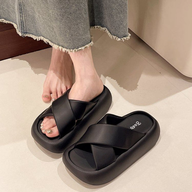Platform Slide Sandals Criss Cross Main Image