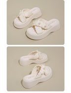 Slide Faux Platform Pearl Sandals Cross Criss