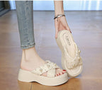 Slide Faux Platform Pearl Sandals Cross Criss