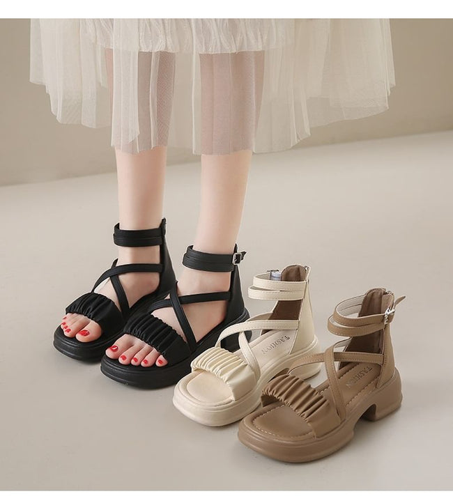 Platform Chunky Heel Shirred Sandals Main Image